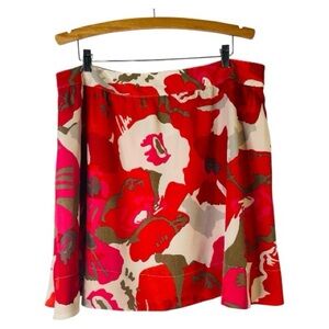 NY & Co red cream pink floral boho cottagecore lightweight skirt 16